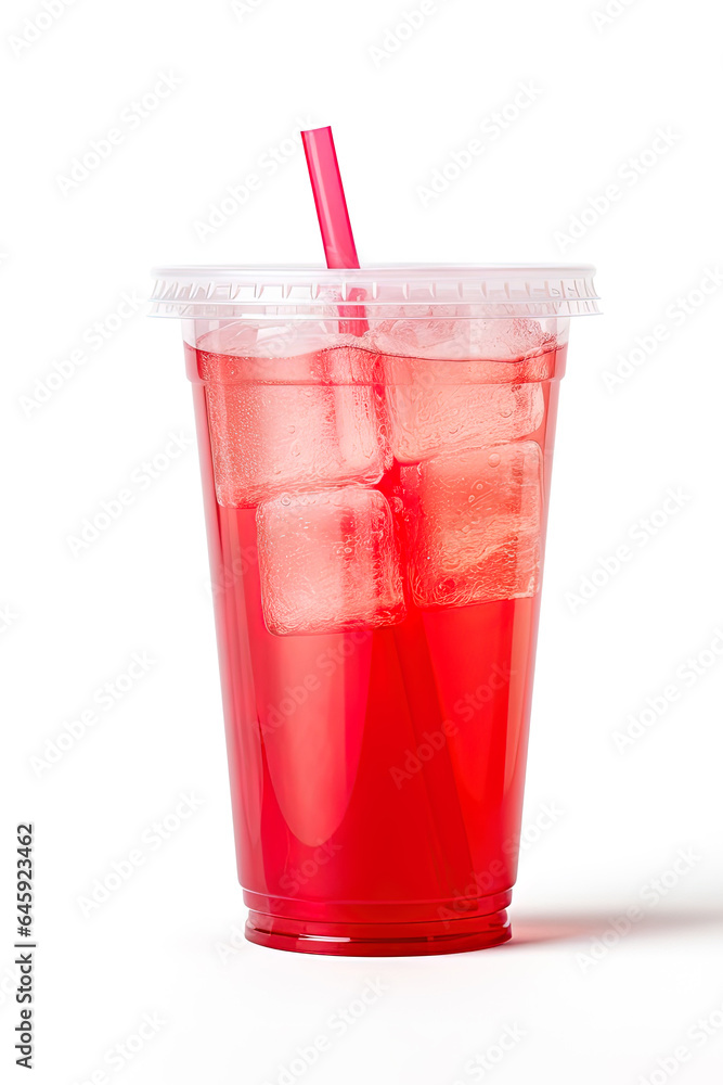 Red drink in a plastic cup isolated on a white background. Take away drinks concept Red drink in a plastic cup isolated on a white background. Take away drinks concept