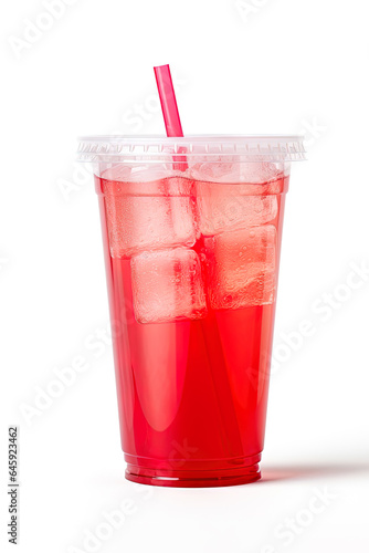Red drink in a plastic cup isolated on a white background. Take away drinks concept