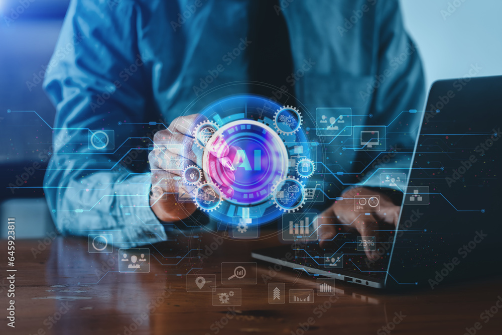Business hand touching on financial data and marketing growth report graph, Business analysing and artificial intelligence concept. Business hand touching on financial data and marketing growth report graph, Business analysing and artificial intelligence concept.