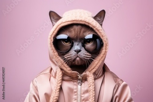Burmese Cat Dressed As A Rapper On Blush Color Background © Ян Заболотний