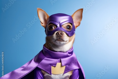 Chihuahua Dog Dressed As A Superhero On Lavender Color Background © Ян Заболотний