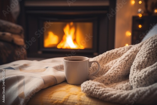 Leinwand Poster Cozy Home Cozy Fireplace In Soft Pajamas