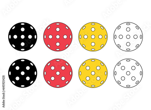 Set of Pickleball racket sport, indoor ball paddle icon, web flat symbol vector