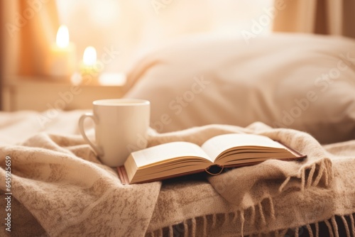 Home Comfort Reading A Book Under Warm Blankets. Сoncept Cuddling Up With A Good Book, Achieving Home Comfort With Blankets, Enjoying Cozy Vibes With Reading, Staying Snug With The Perfect Book photo