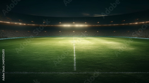 Football stadium at night with lights and green grass. 3d render generative ai