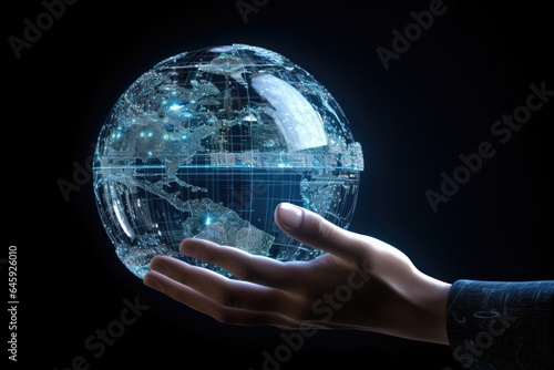 Cyber Hand Planet Earth Hand Holding Planet Earth Ai Technology. Сoncept Cyber Security, Handheld Planet Earth, Ai Technology, Earth Hand Holding