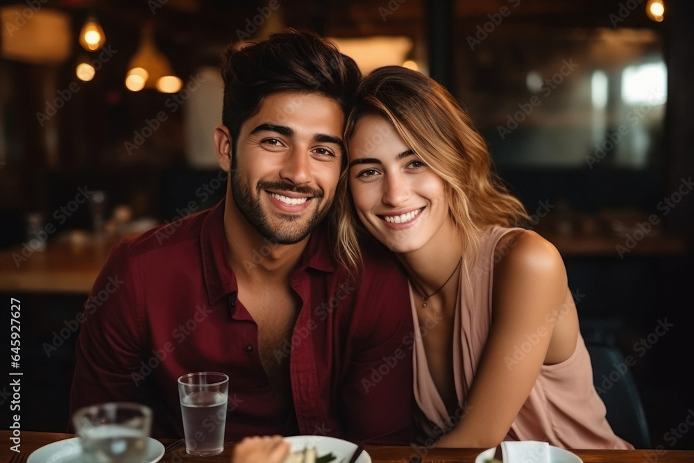 Beautiful indian couple is spending time together in restaurant. Beautiful indian couple is spending time together in restaurant.