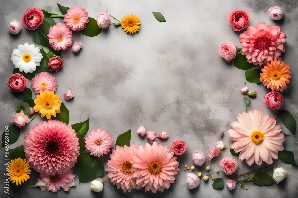 top view of flowers decoration with copy space for text