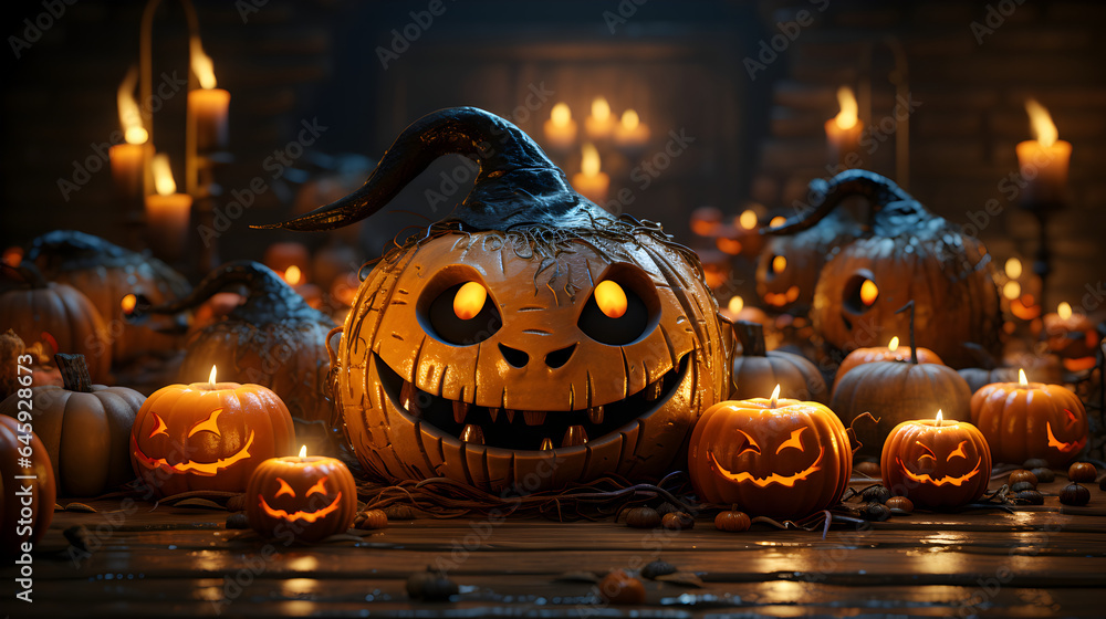 Fototapeta premium Halloween Pumpkins and Candles