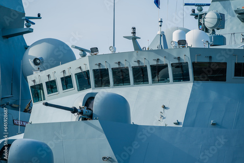 Navy warship battle turret and bridge