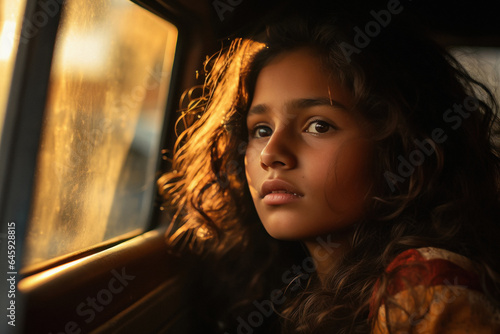 young girl looking from car window © PRASANNAPIX