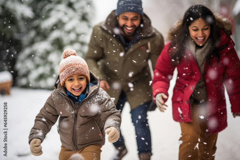Indian family enjoying holiday in cold season Indian family enjoying holiday in cold season