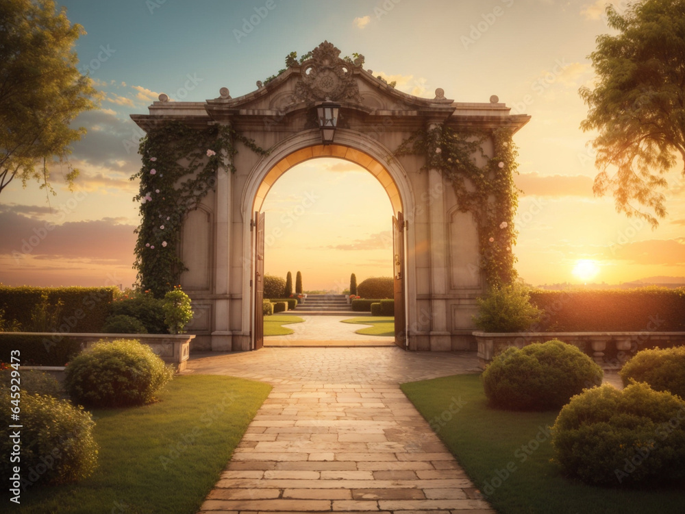 Fototapeta premium arch in the park, ai generative