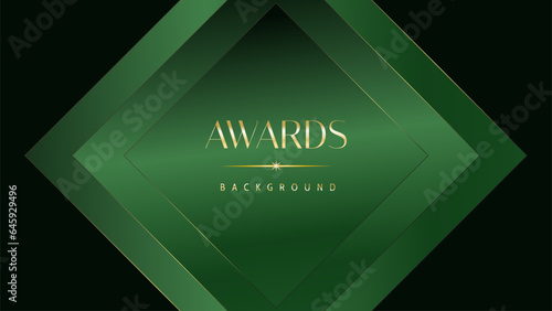 Green golden award graphic background. Elegant luxury corporate modern template. Trophy banner flyer certificate. Vector illustration design.