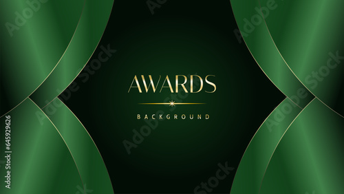 Green golden award graphic background. Elegant luxury corporate modern template. Trophy banner flyer certificate. Vector illustration design.