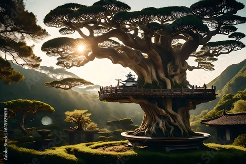 The intricate architecture of an ancient bonsai tree, embodying the harmony between nature and human touch. 