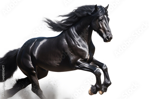 beautiful  black horse runs  isolated on a white background