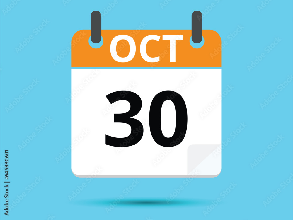 30 October. Flat icon calendar isolated on blue background. Vector illustration. 30 October. Flat icon calendar isolated on blue background. Vector illustration.