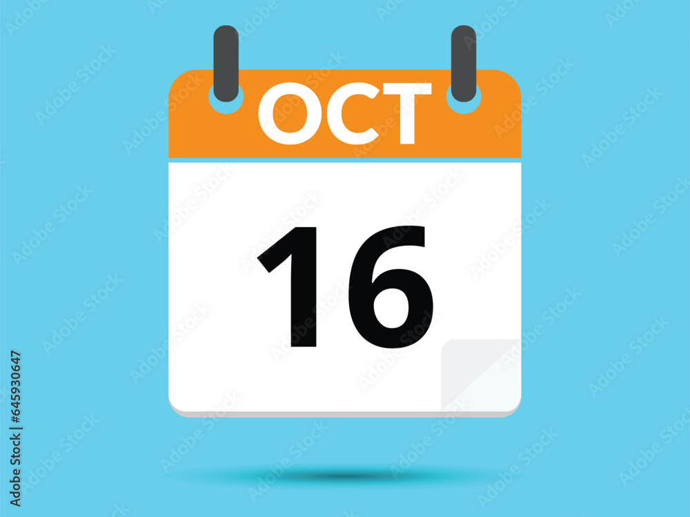 16 October. Flat icon calendar isolated on blue background. Vector illustration. 16 October. Flat icon calendar isolated on blue background. Vector illustration.