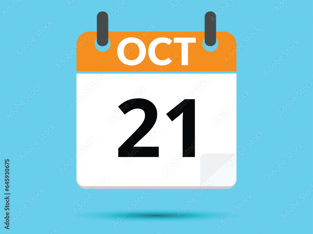 21 October. Flat icon calendar isolated on blue background. Vector illustration. 21 October. Flat icon calendar isolated on blue background. Vector illustration.