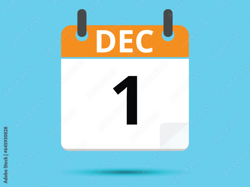 1 December. Flat icon calendar isolated on blue background. Vector illustration. 1 December. Flat icon calendar isolated on blue background. Vector illustration.