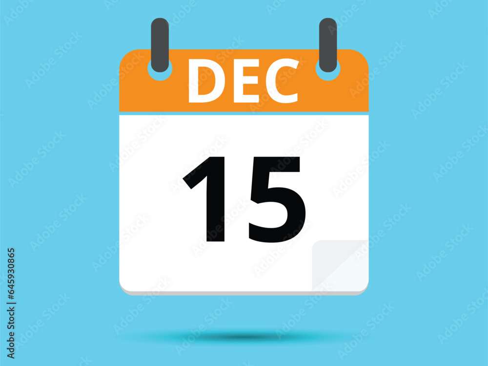 15 December. Flat icon calendar isolated on blue background. Vector illustration. 15 December. Flat icon calendar isolated on blue background. Vector illustration.