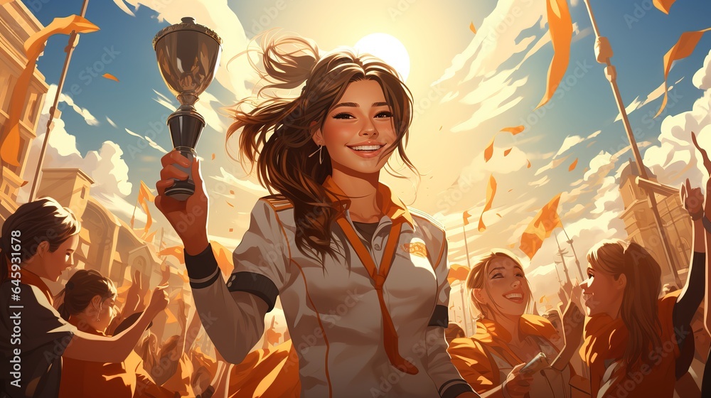 Cartoon illustration of the Spanish women's football team winning,AI generated. Cartoon illustration of the Spanish women's football team winning,AI generated.