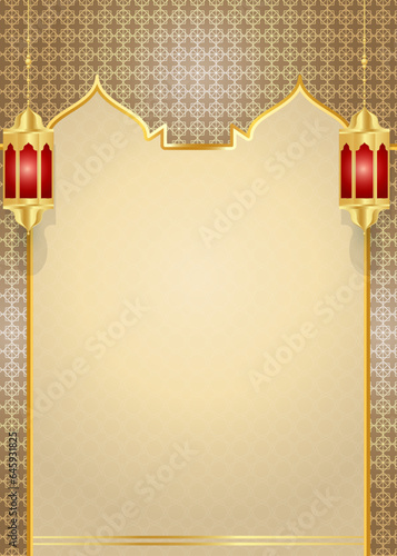 Golden islamic frame with lantern ramadan kareem arabic border flyer poster