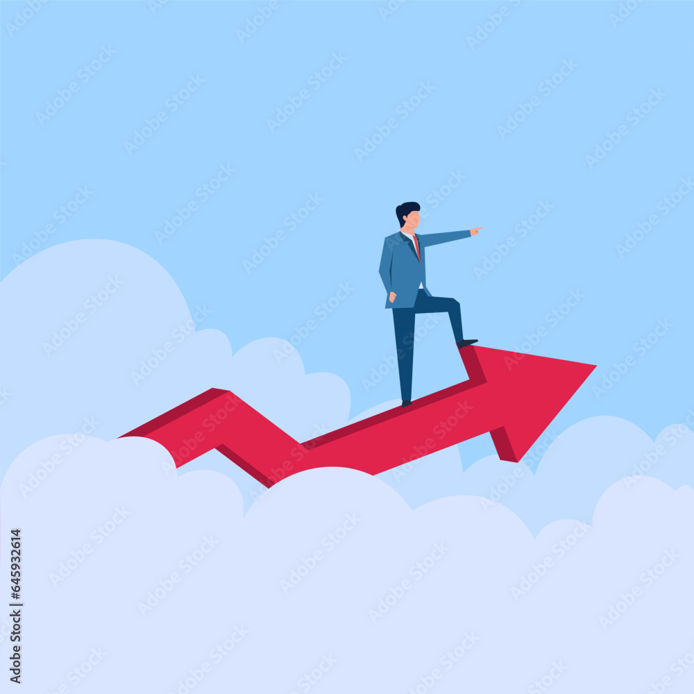 person standing on arrow pointing forward, metaphor of of business revival. Business flat illustration. person standing on arrow pointing forward, metaphor of of business revival. Business flat illustration.