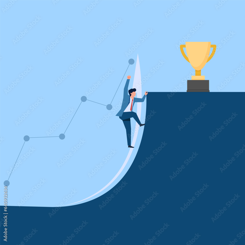 people running towards the curved track want to take the trophy, metaphor of the business revival. Business flat illustration. people running towards the curved track want to take the trophy, metaphor of the business revival. Business flat illustration.