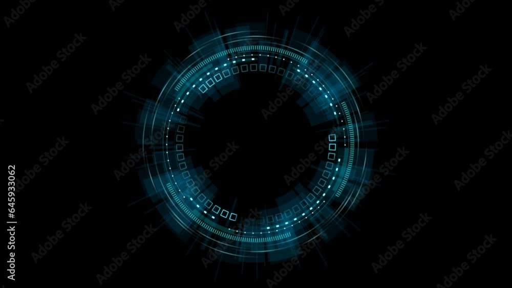 Animation video circle hud holographic futuristic design with blue glow transparent background. Format quick time alpha rgb, video codec animation.