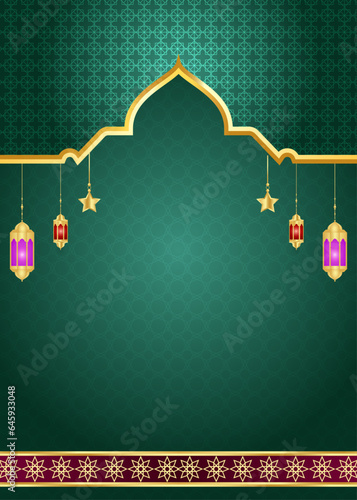 Twibbon ramadan kareem eid mubarak white golden islamic frame with lentern festival poster arabic banner photo