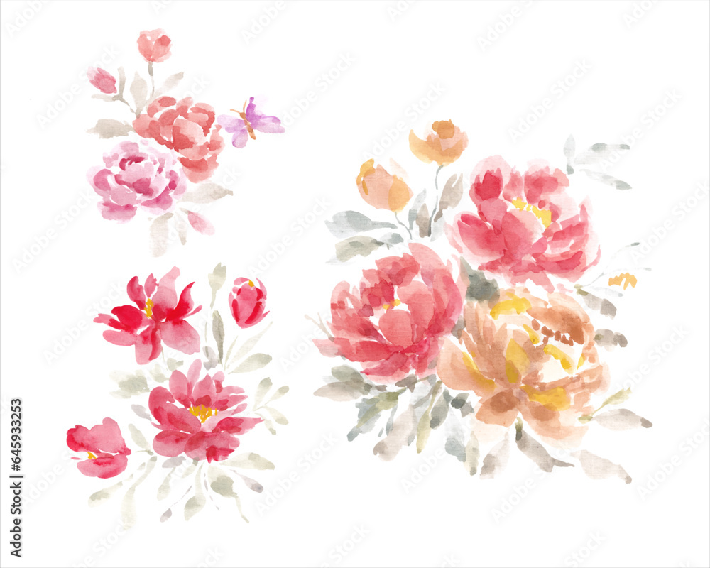 Rose Watercolor Flower Arrangement