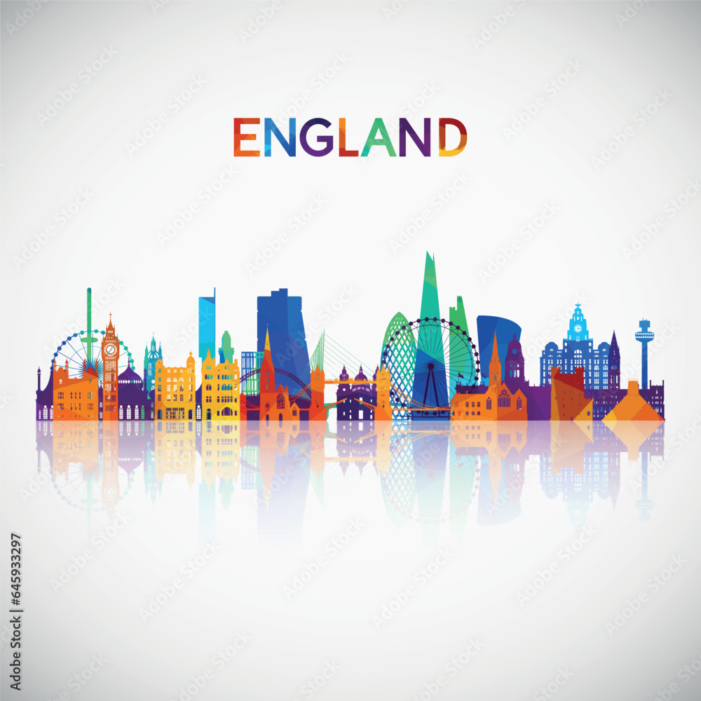 England skyline silhouette in colorful geometric style. Symbol for your design. Vector illustration.