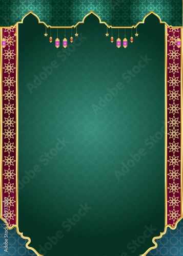 Luxury green rammadan kareem greeting card 3d lantern with eid al fitr mubarak islamic background