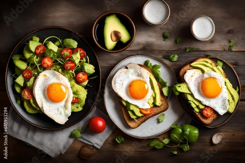 healthy breakfast bread Avocado Fried Egg and Salad 