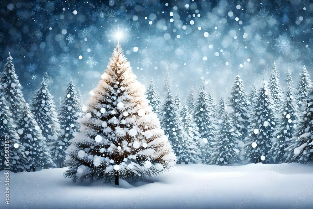 Christmas tree and snow background 