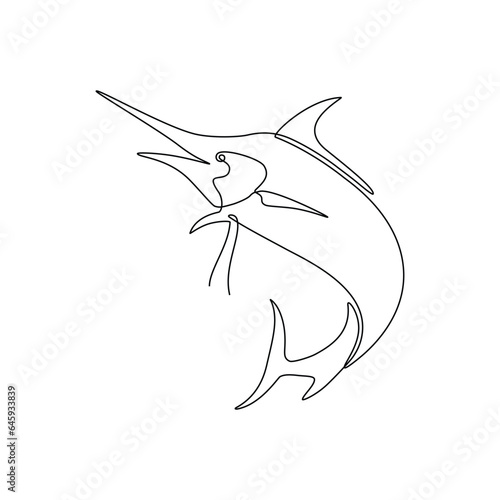Fresh Marlin, Swordfish, Sailfish in continuous line art drawing style. Marlin, Swordfish, Sailfish fish concept in doodle style on white background. Vector illustration