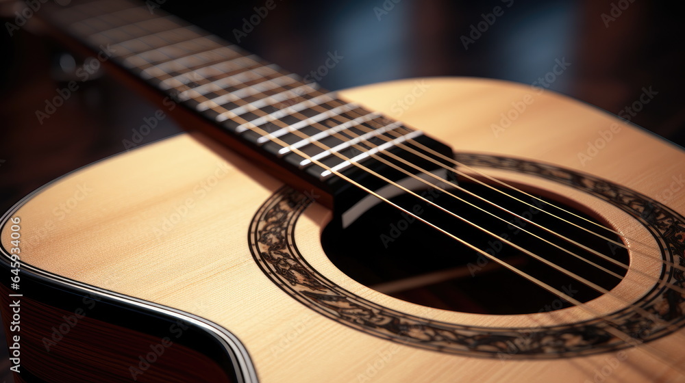 Acoustic guitar close-up. Guitar with sun glare Acoustic guitar close-up. Guitar with sun glare