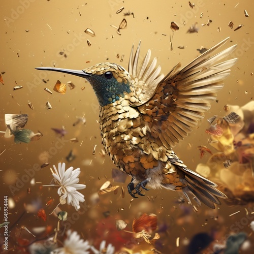 Golden bird with spread wings © Camilla