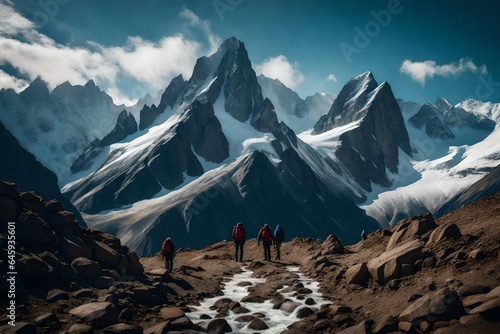 The rugged majesty of a mountain range, with towering peaks reaching into the sky. 