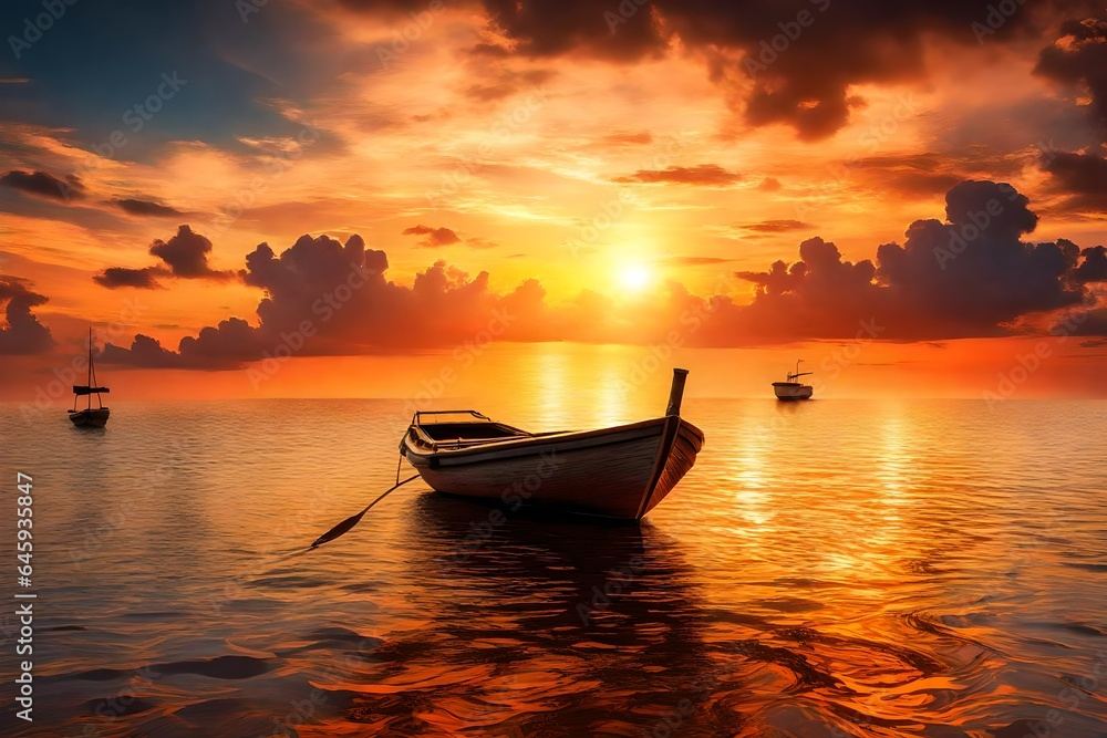 Sunset over the sea with boat 