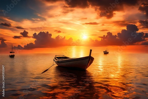 Sunset over the sea with boat 