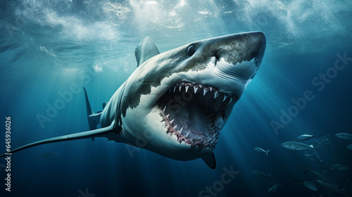 Underwater animal shark blue sea fish teeth
