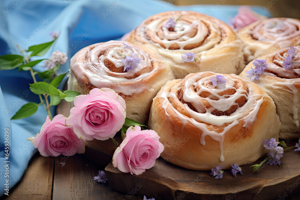 cinnamon rolls with cream cheese close up cinnamon rolls with cream cheese close up