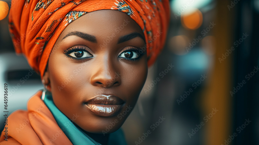 Portrait of beautiful african woman wearing turban - Model by AI ...