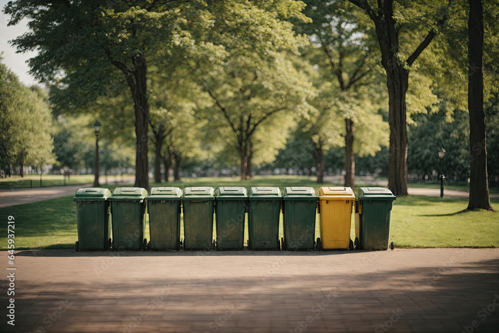 A shot of a row of recycling bins. ai generative A shot of a row of recycling bins. ai generative