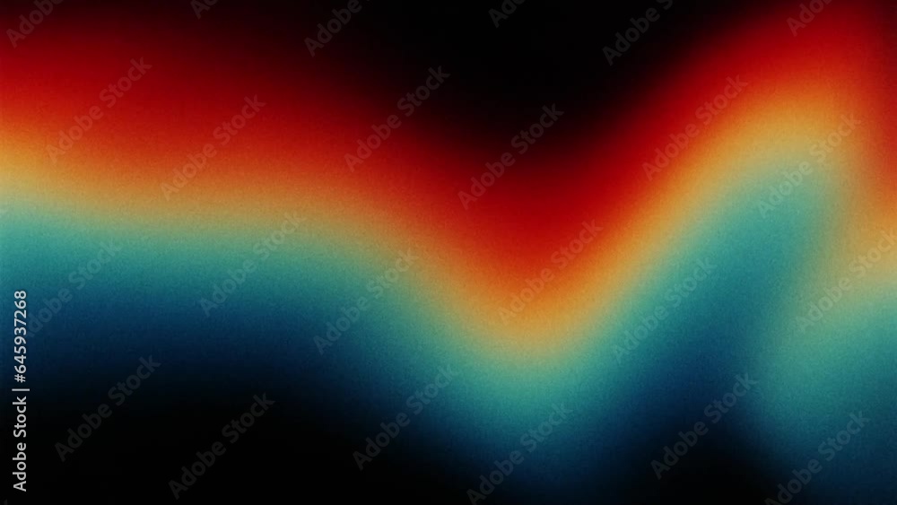 Vibrant VHS style rainbow teal white psychedelic grainy gradient color flow wave on black background, music cover dance party poster design. Retro Colors from the 1970s 1980s, 70s, 80s, 90s style