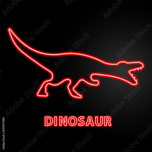 dinosaur neon sign, modern glowing banner design, colorful modern design trend on black background. Vector illustration.
