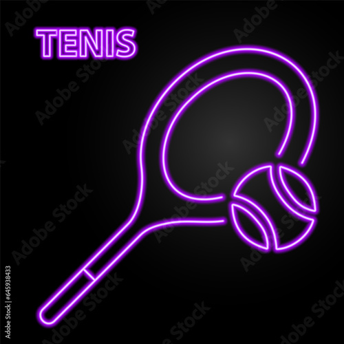 tennis neon sign, modern glowing banner design, colorful modern design trend on black background. Vector illustration.